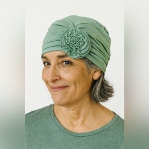 Sage green silky Chemo Turban Headwear for Women with large flower
